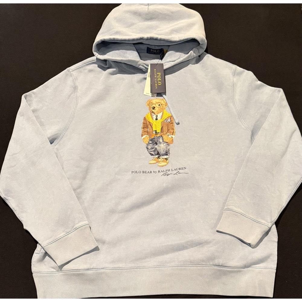 Polo Bear Ice Blue Fleece Hoodie Mens Size XXL